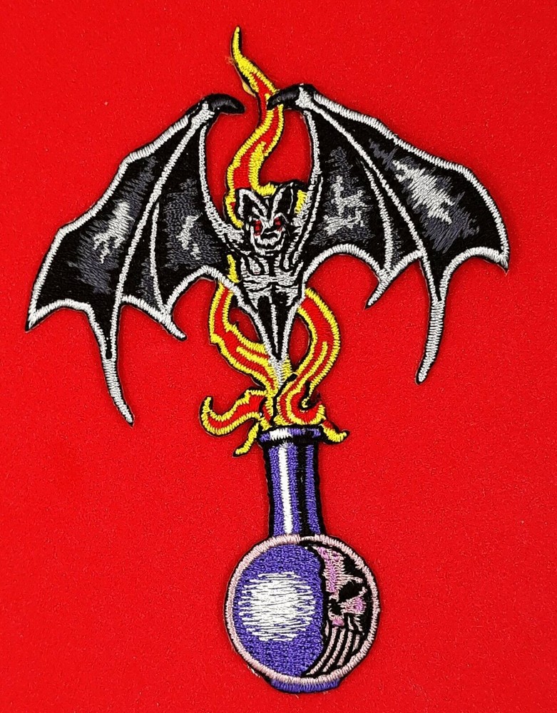 Magic Potion Flask & Bat Iron On Sew On Embroidered Patch  3 "X 4"