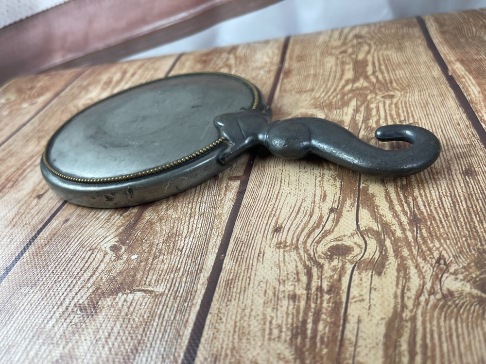 VIctorian hand mirror vintage grey 9 inches