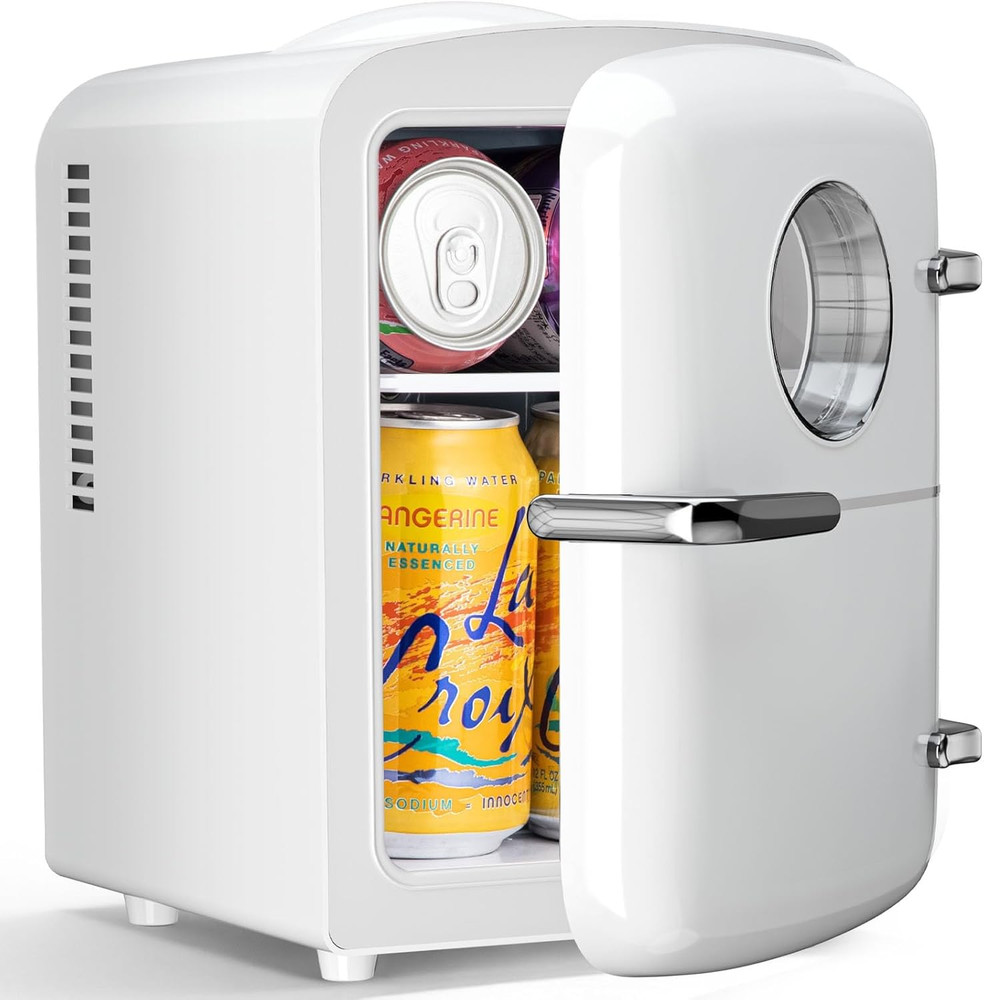 Compact Mini Fridge, 4L Capacity/6 Cans Portable Cooler and Warmer Compact Refri