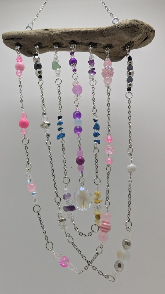 Handmade Natural Driftwood Beaded Suncatcher Boho Decor