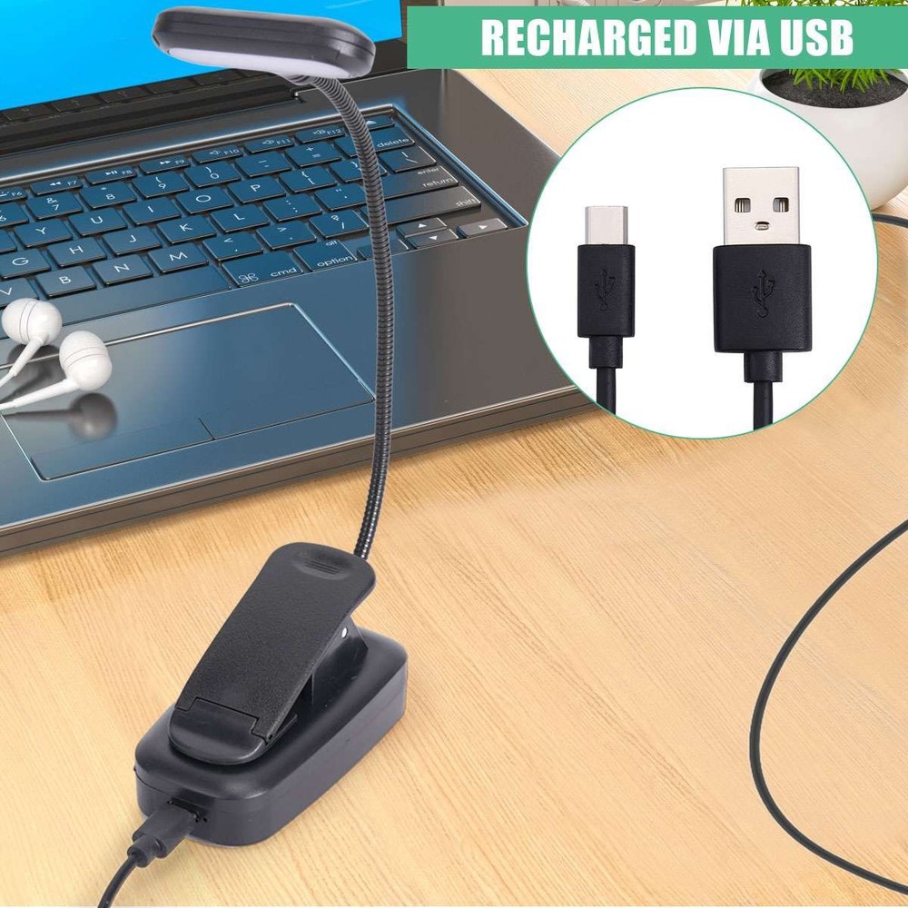 Rechargeable Book Light Mini LED Reading Light Flexible Easy Clip Lamp Portable