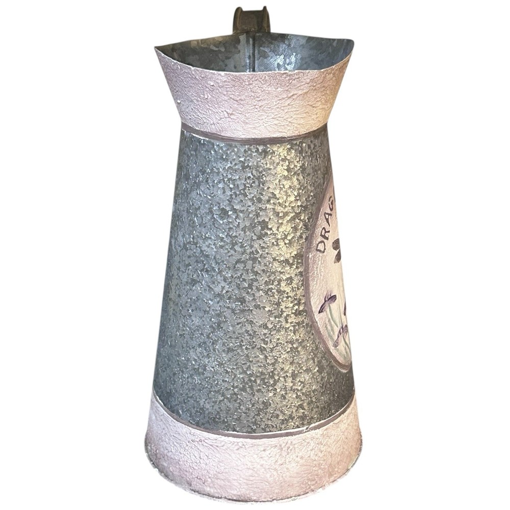 DRAGONFLY PITCHER Galvanized Metal Textured Decorative Vase Rustic Home Decor
