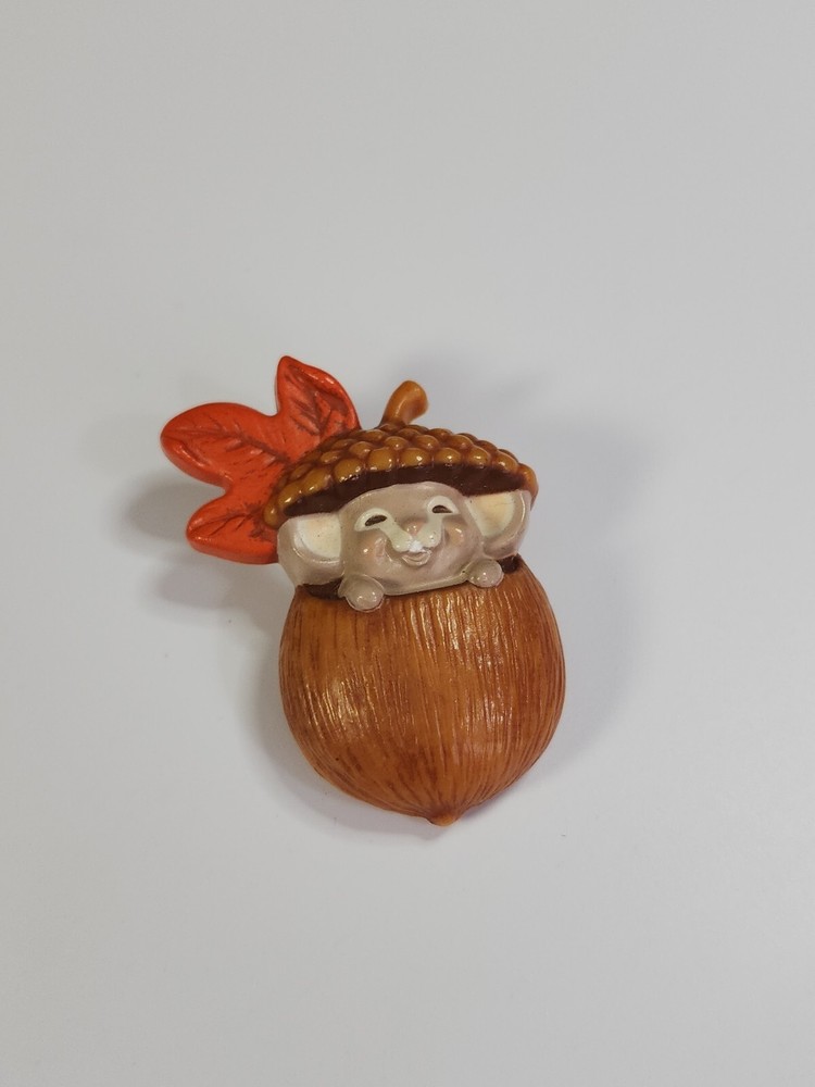 Mouse In Acorn Lapel Pin Vintage Plastic By Hallmark