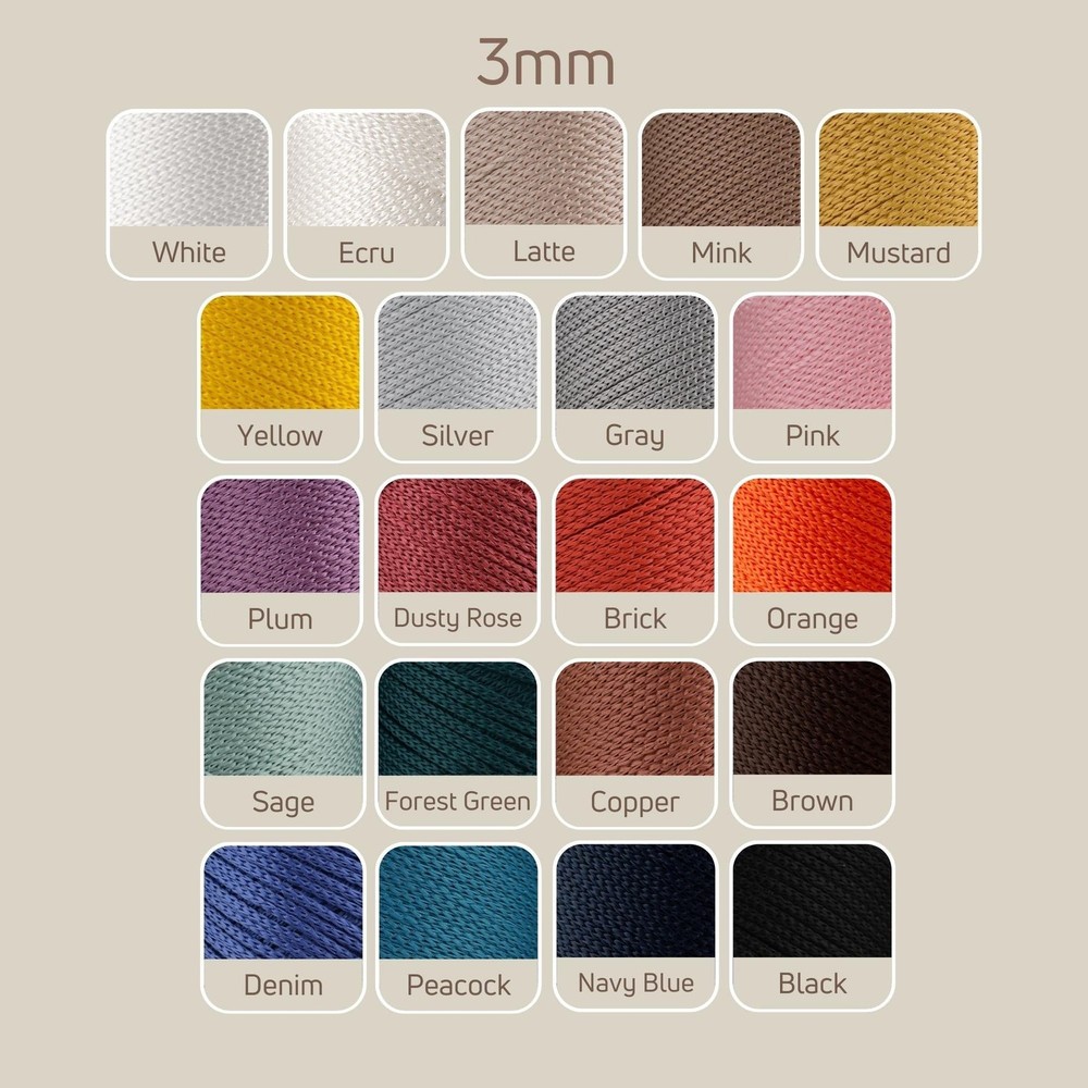 Premium Polyester Rope 3mm 131 Yards Polypropylene Macrame Cord Silver