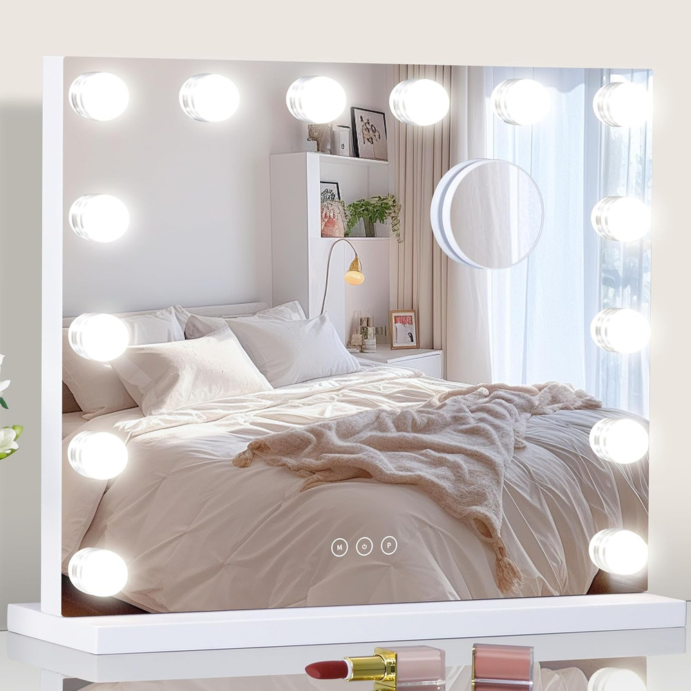 LED Lighted Vanity Mirror with Dimmable Bulbs and Touch Control, White