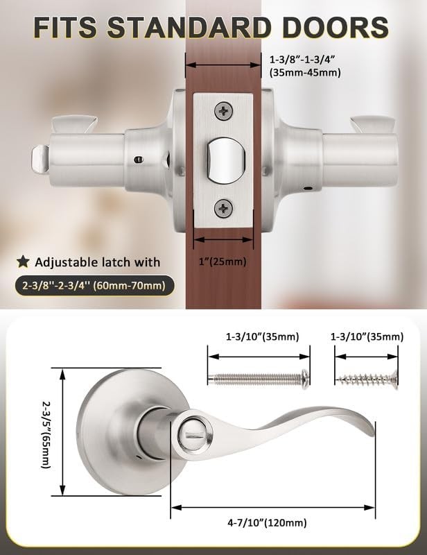 Mengico 2 Pack Satin Nickel Privacy Function - Keyless,