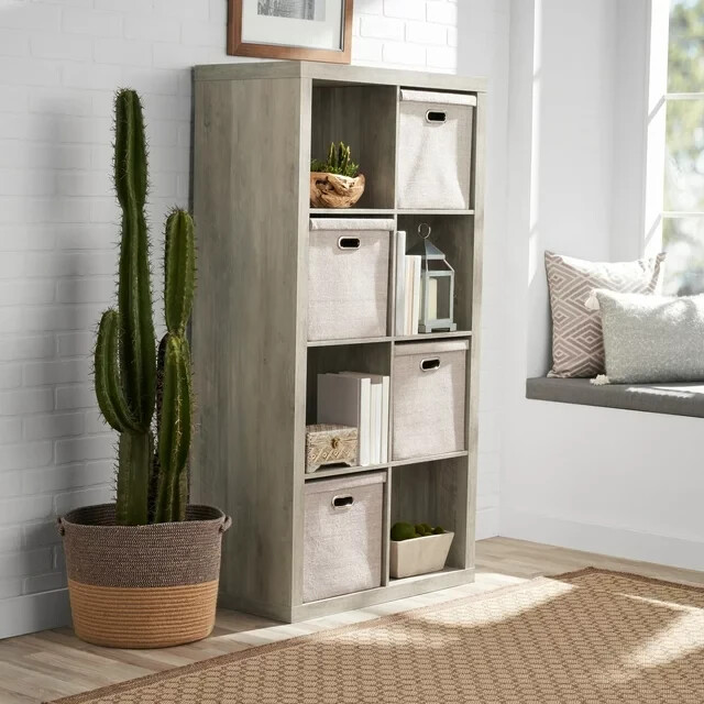 Large 8-Cube Open Storage Organizer Shelves Bookcase, Easy Assembly, Rustic Gray