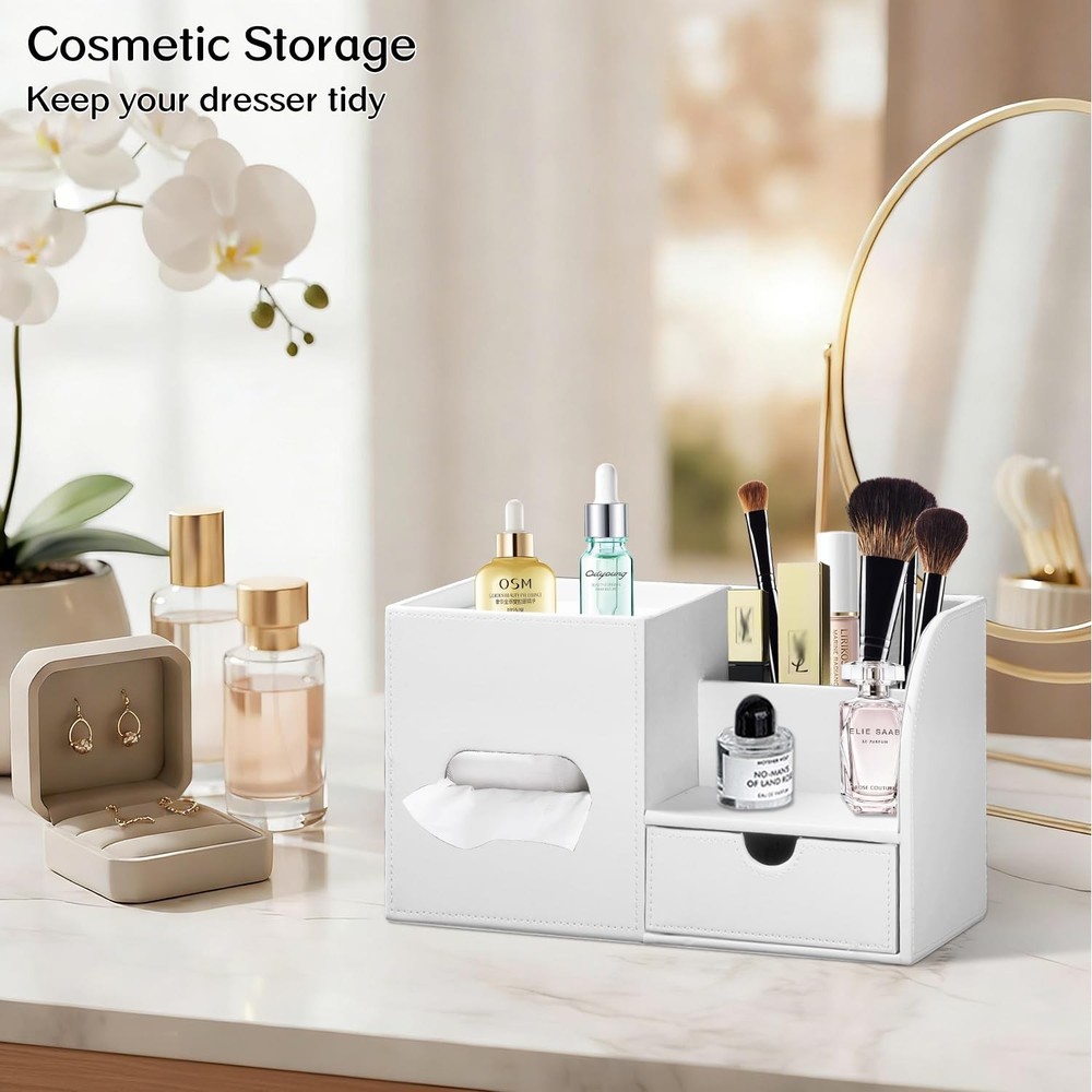 Square Tissue Box Cover with Tray and Organizer,Multi-Functional Decor Cube T...