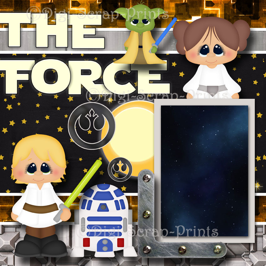 THE FORCE STAR WARS ~ 2 premade scrapbook pages PRINTED layout DIGISCRAP