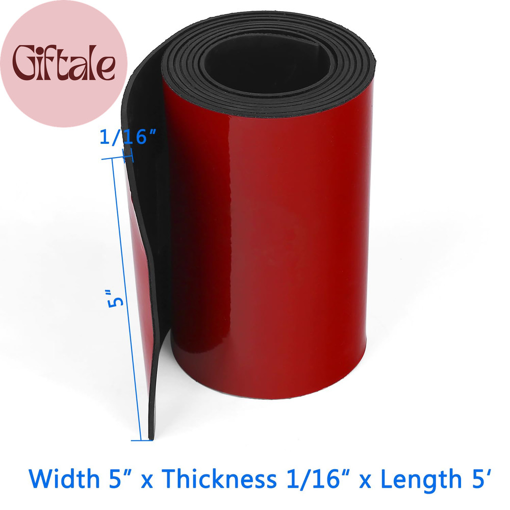 Adhesive Solid Rubber Strips, 5" Wide X 1/16" Thick X 60" Long Self Stick Black
