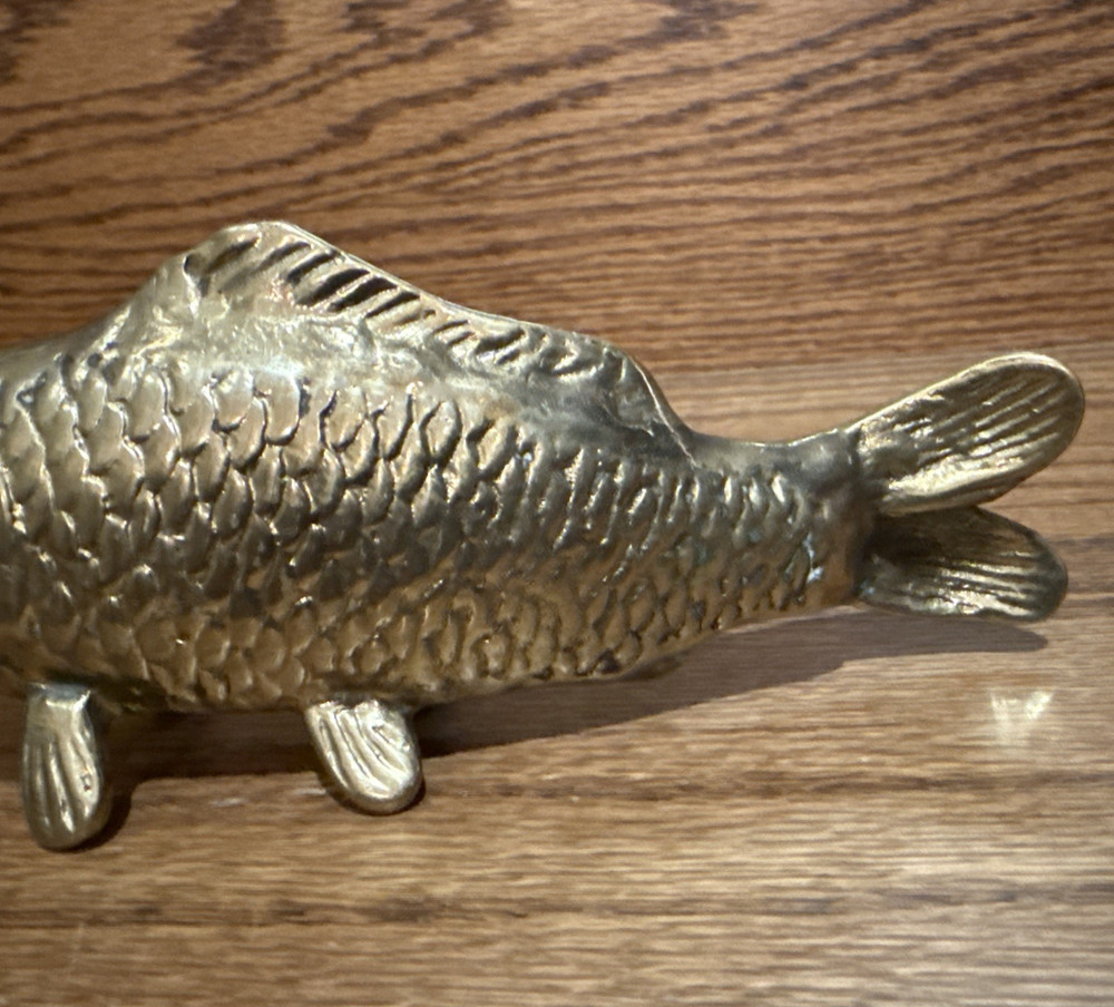 Vtg Solid Brass Koi Fish Sculpture Desk Statue Figurine 6"