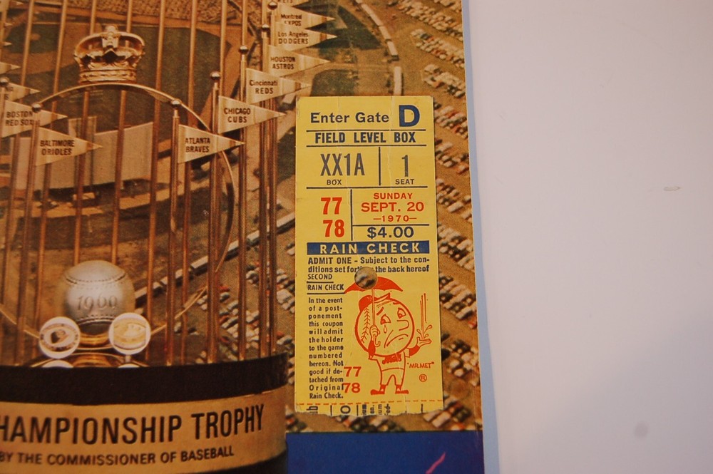 1970 New York Mets - Pittsburgh Pirates Baseball Program + Ticket