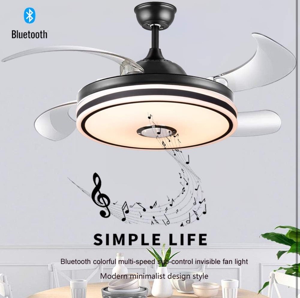 Retractable Ceiling Fan with Lights, Bluetooth Speaker - 42'' Color Changing ...
