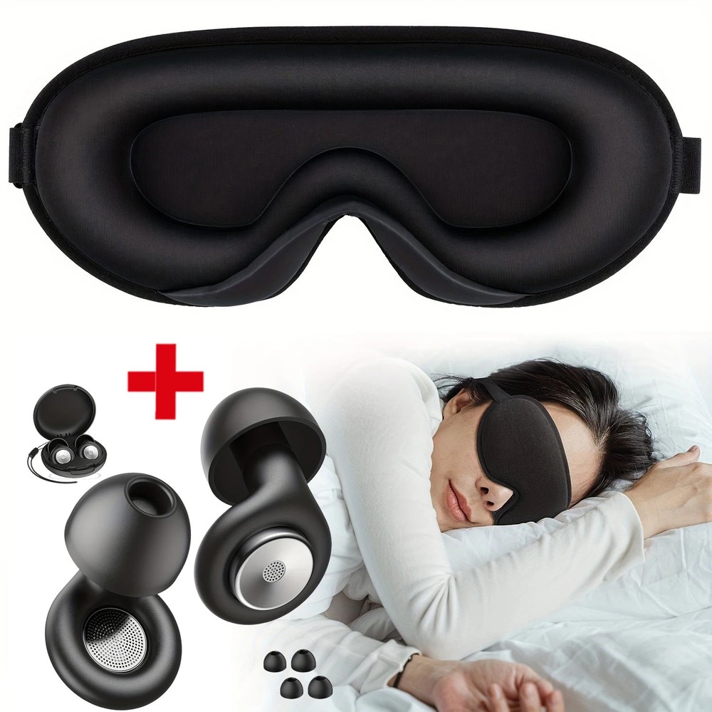 3D Sleep Mask With Noise Ear plug, Adjustable Strap, Light Blocking Night Eye Ma
