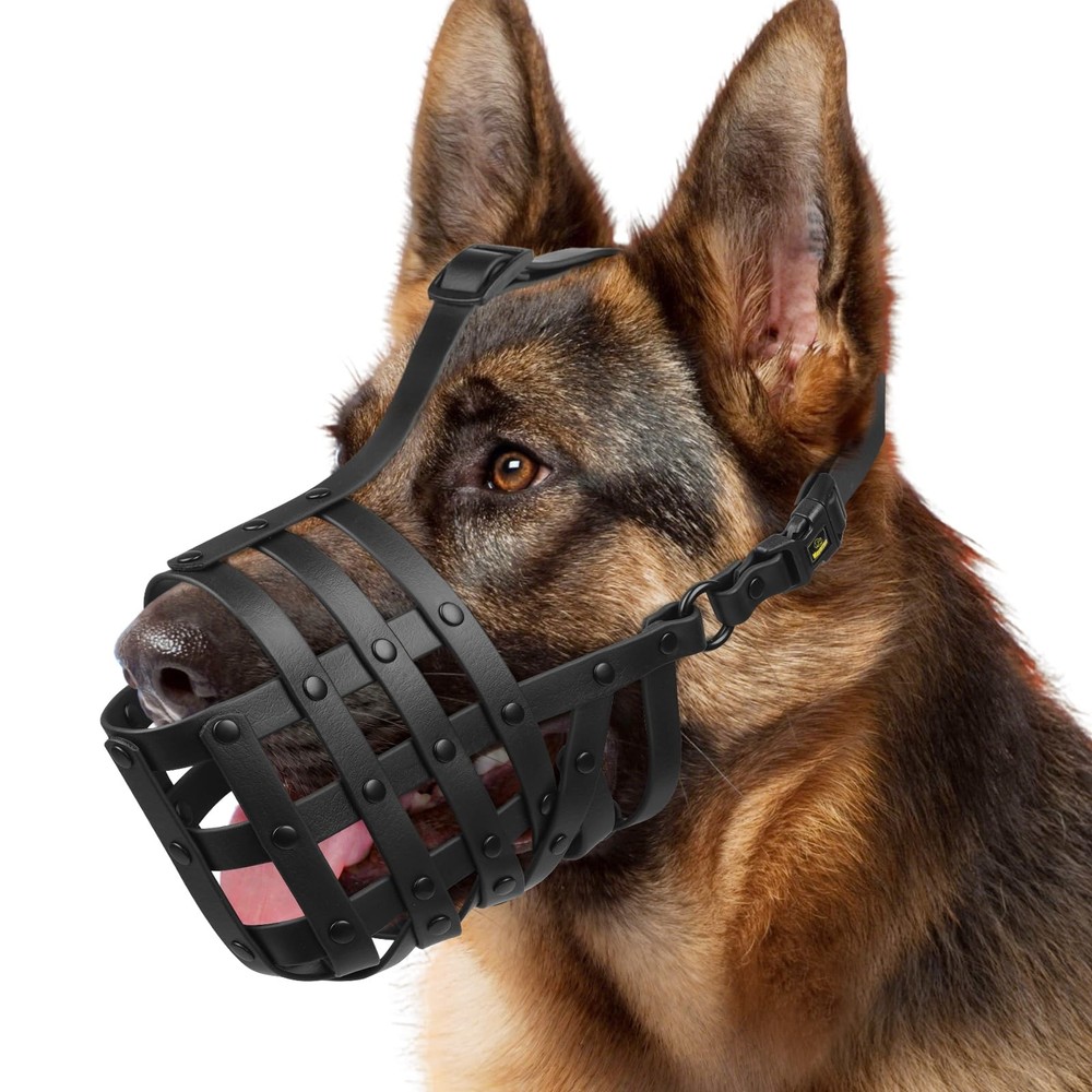 Dog Muzzle Medium Large Humane Basket Soft Lightweight Adjustable Black L