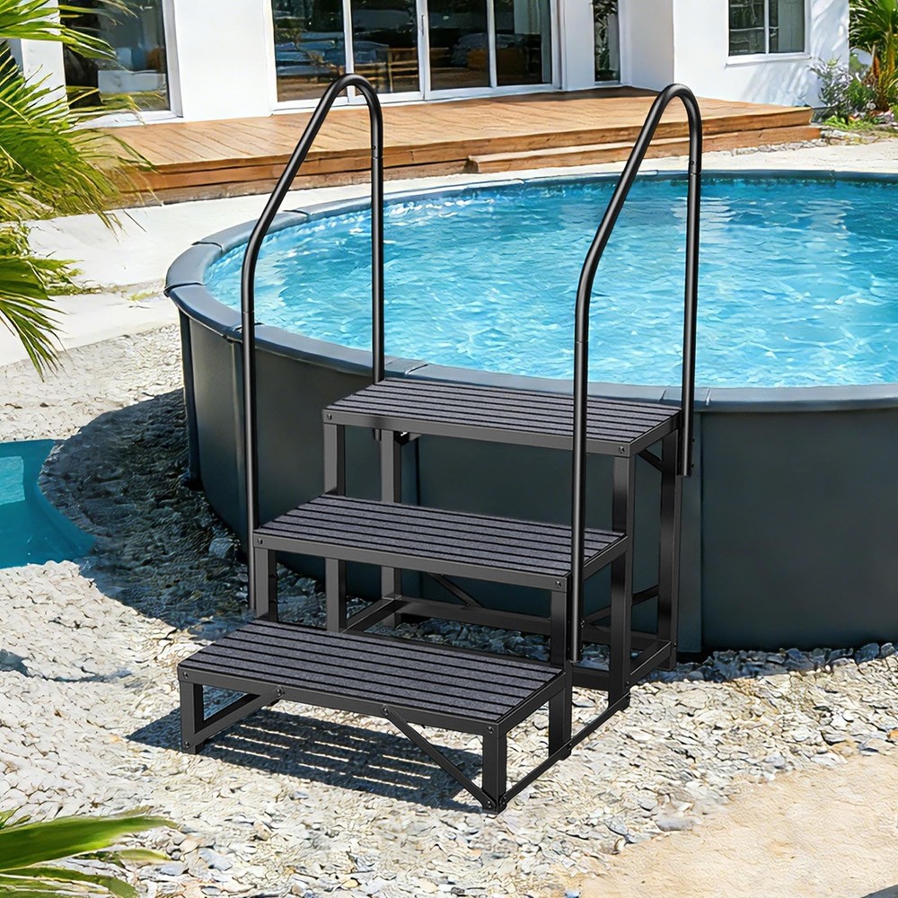 3 Steps RV Steps Outdoor Stairs w/ Handrails, Non-Slip 440lbs