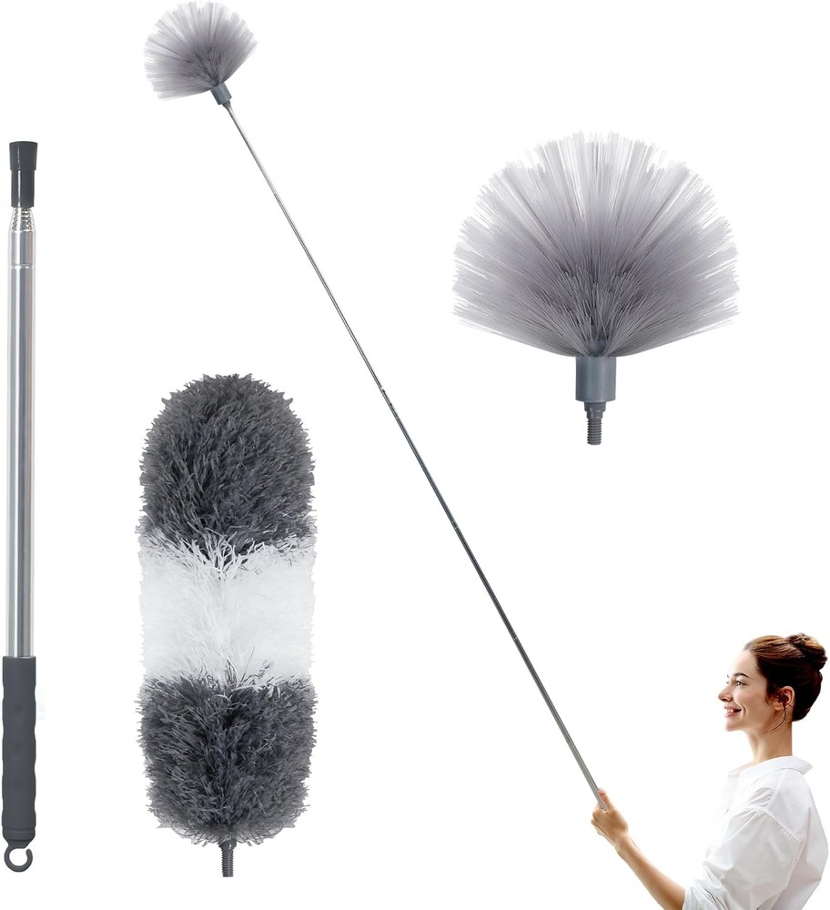 BOOMJOY Microfiber Feather and Cobweb Duster Set, Bendable Head and 100 inches E