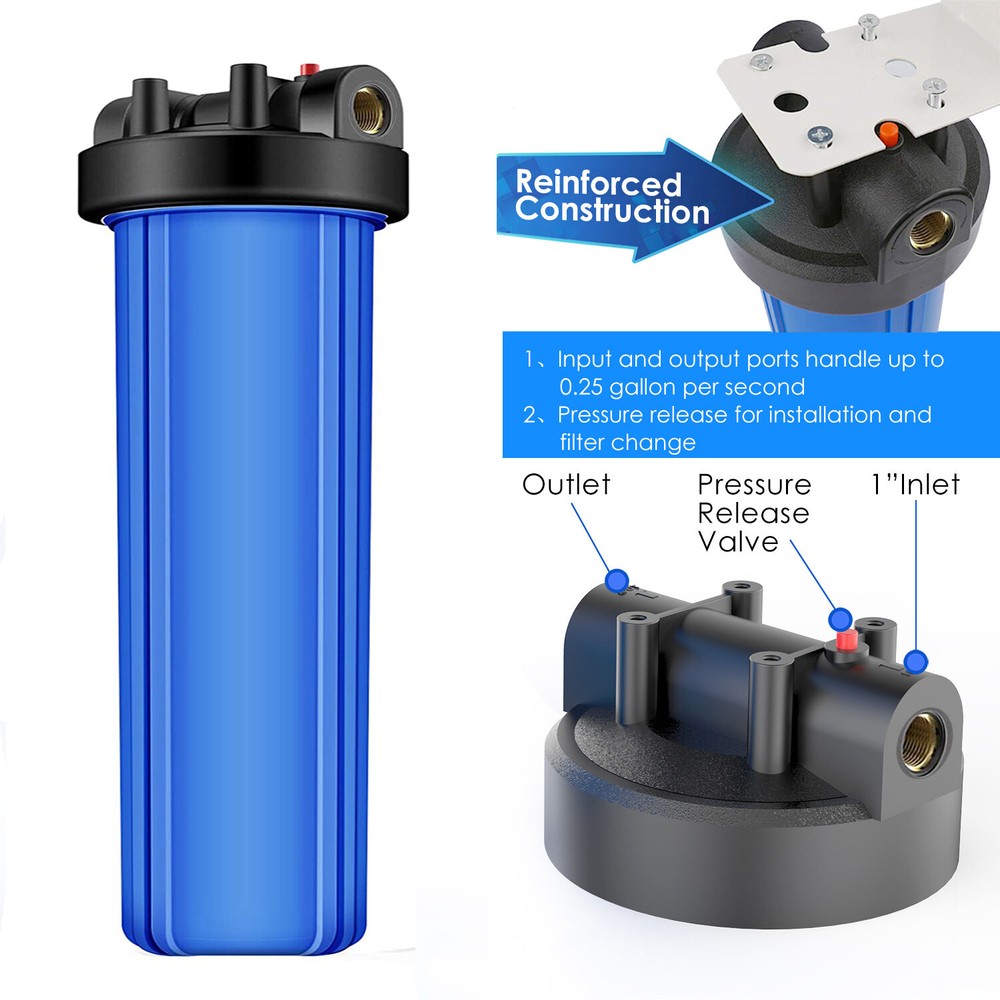 20" x 4.5" Big Blue Water Filter Housing For Whole House - 1" Outlet/Inlet-3Pack