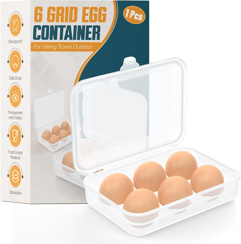 Egg Holder Camping, 1Pcs 6 Grid Egg Container, Plastic Egg Carrier for Camping P