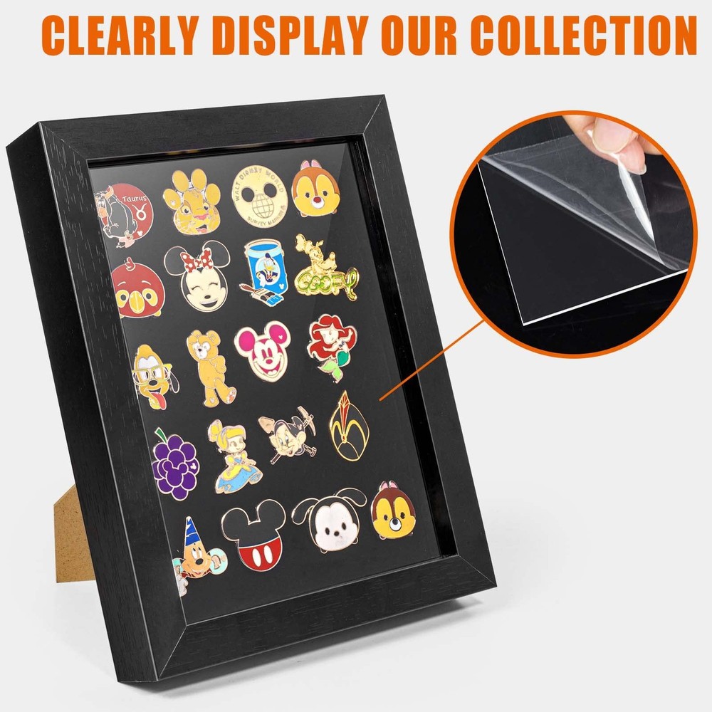 Enamel Pin Display Frame, 7x9 Shadow Box for Wall and Tabletop Mount, Black