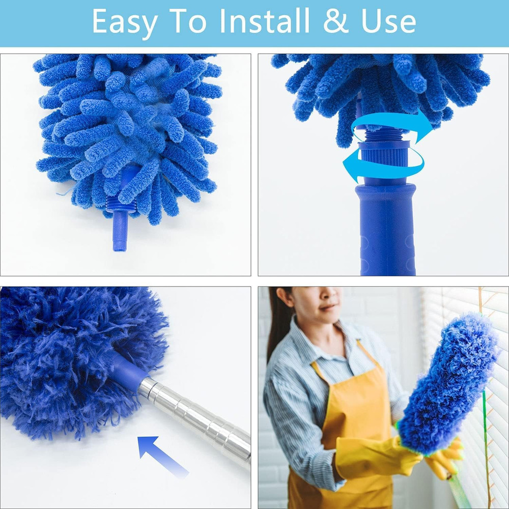 Cobweb Duster with Extension Pole, Washable Cleaning Duster Kit with 3 Duster He