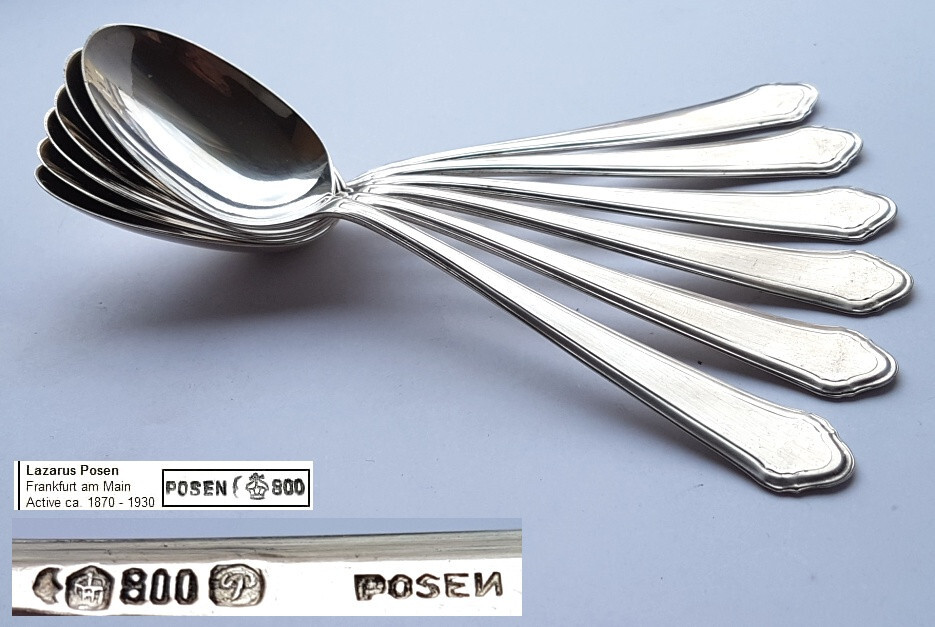 Set, 6 Spoons, LASARUS POSEN, 800 Silver K775