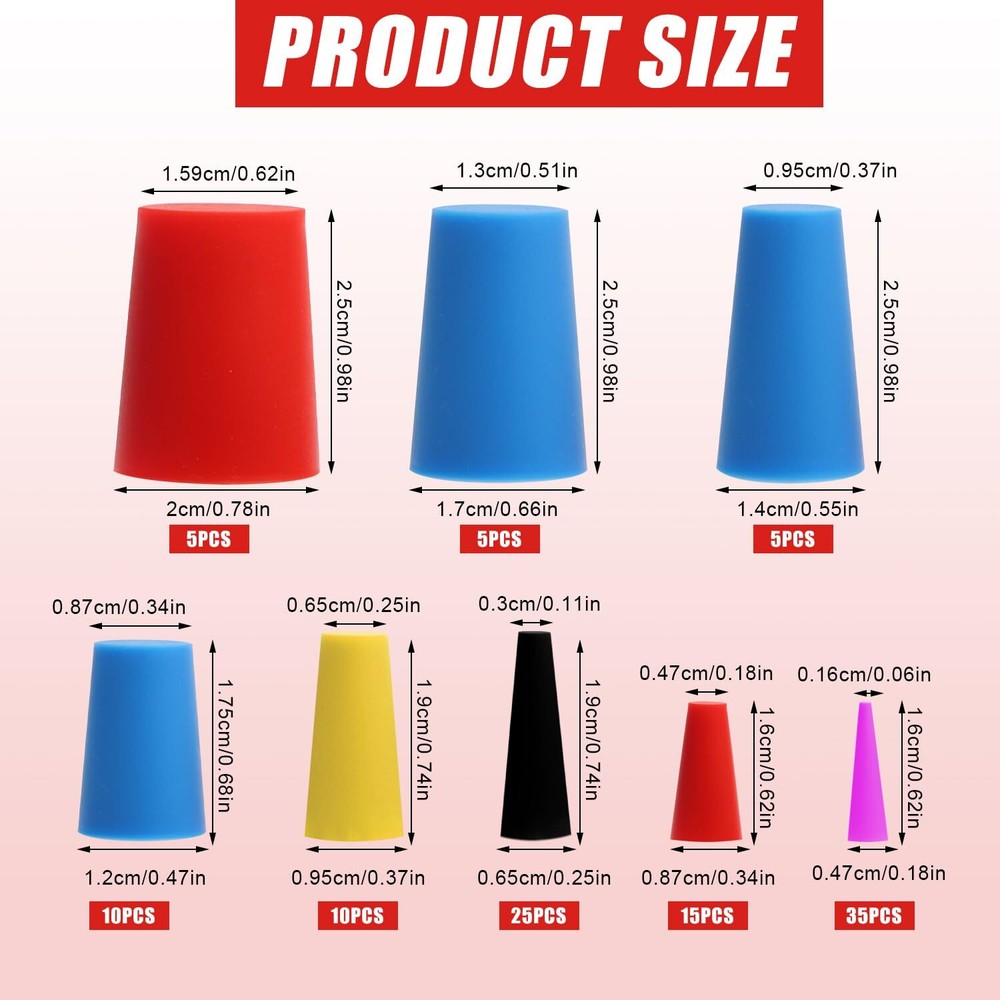 110 Pcs Silicone Rubber Tapered Plug High Temperature Resistant Assortment Kit