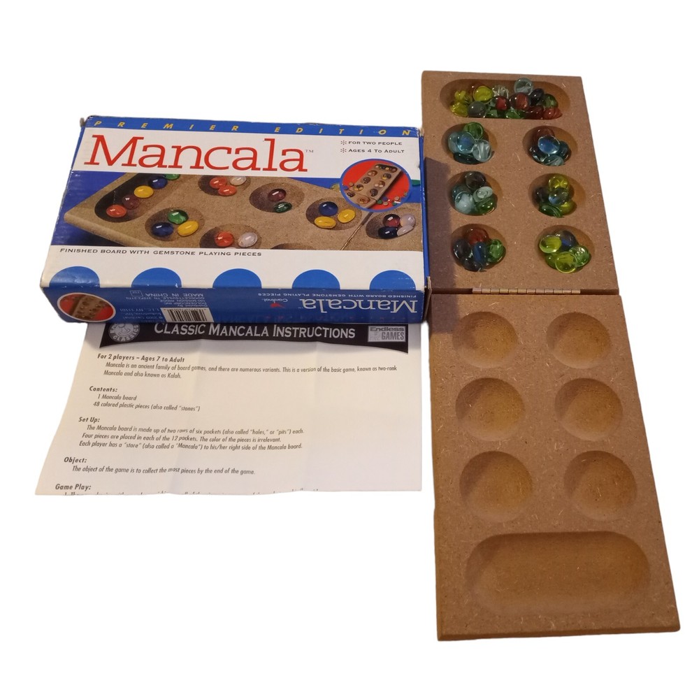 Premier Edition Mancala Game Folding Hinged Board Gemstone Pieces Instructions