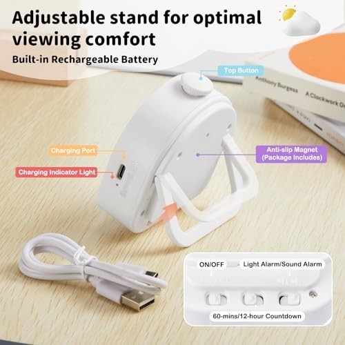 Rainbow Visual Timer for Kids - 60min/12h Magnetic Countdown Timer, Rechargeable