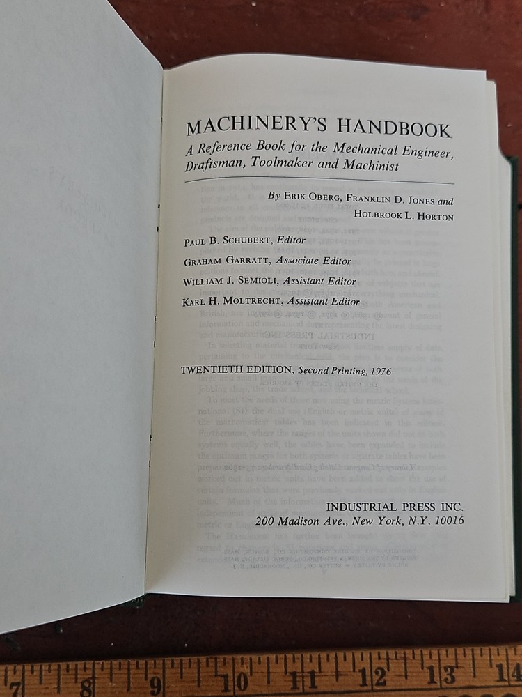 Machinery's Handbook 20th Edition Second Printing 1976 STUDENT EDITION