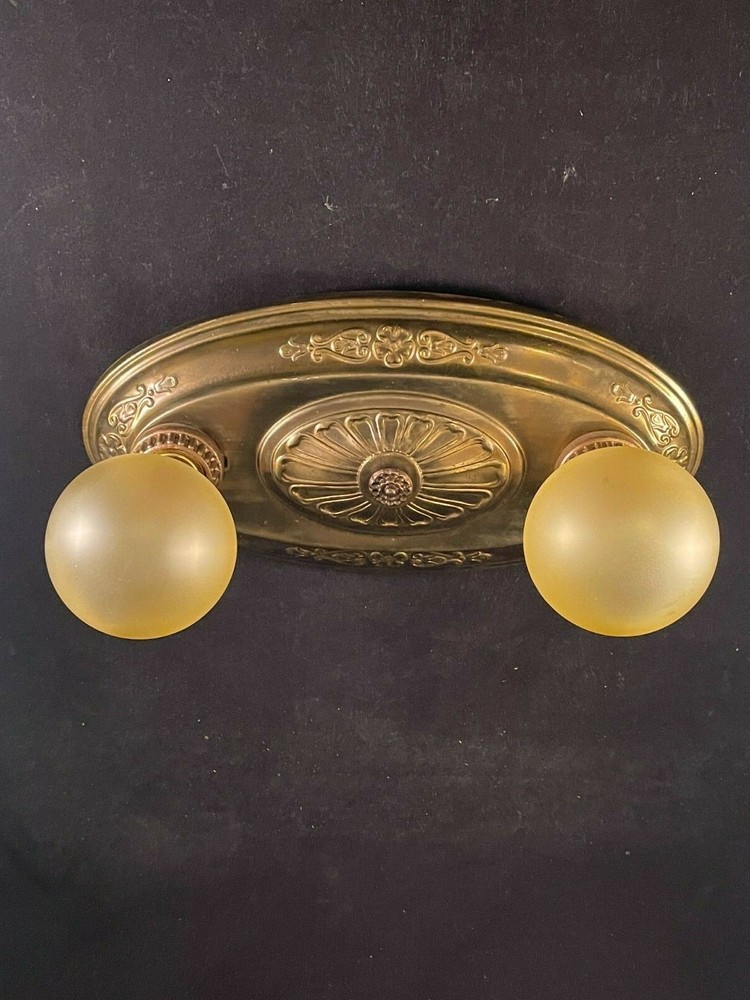 Antique Brass 2 Light Flush Mount Fixture #1