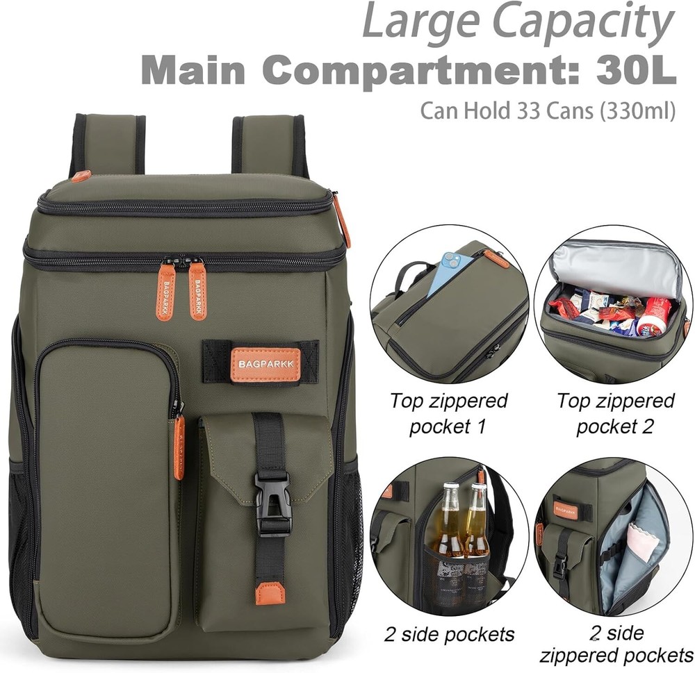 33-Can Cooler Backpack, Double Compartment, Waterproof, Camping Beach
