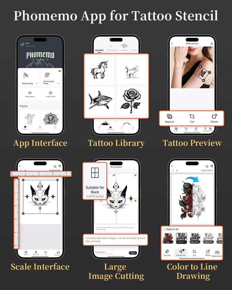 Phomemo TP31 Wireless Tattoo Stencil Printer with 30pcs Transfer Small, Gray