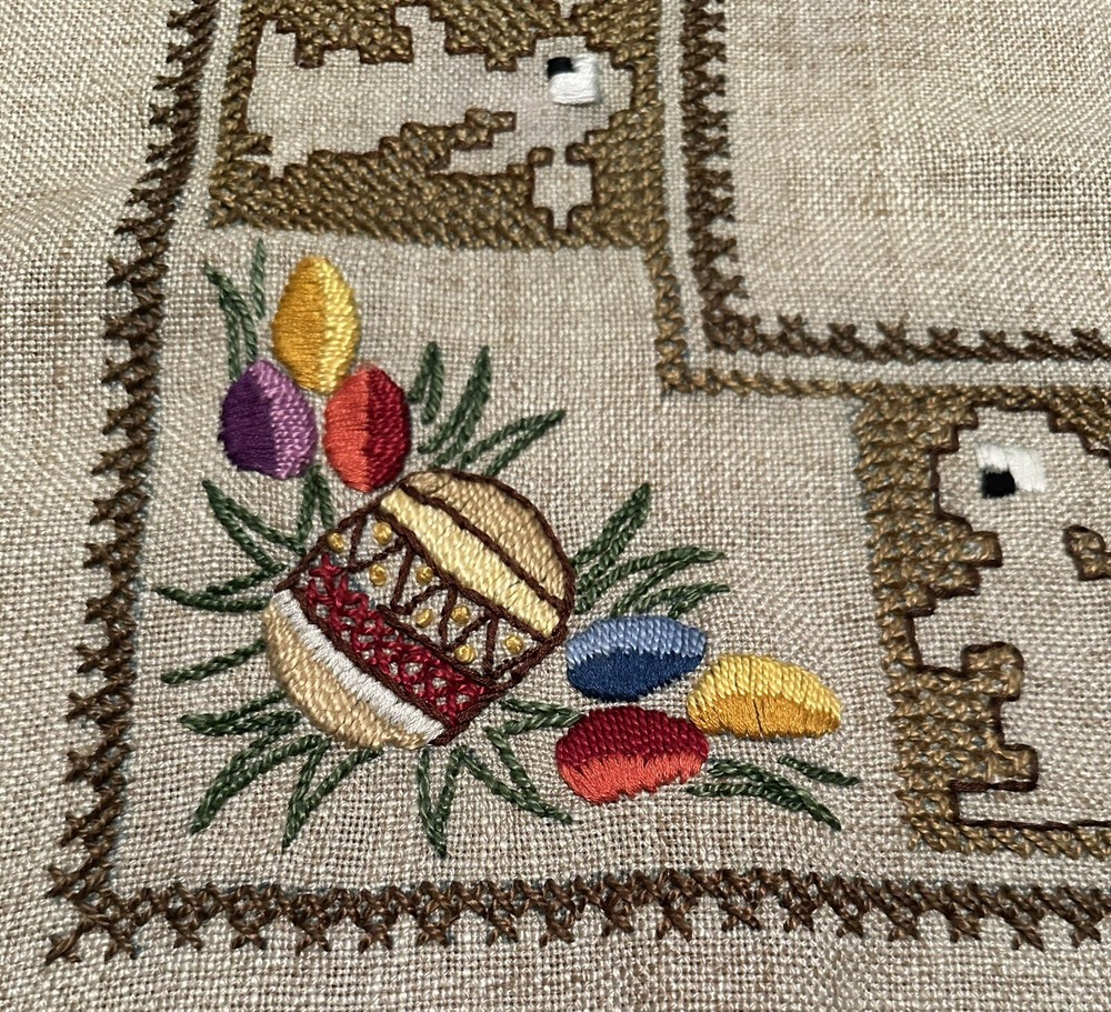 Easter Bunny Spring Embroidered Table Linen 32” X 32” “AS IS”