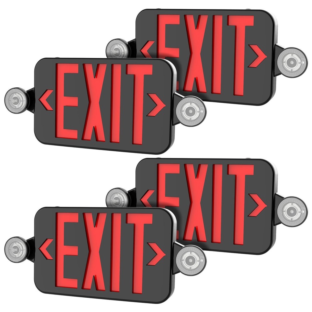 4 Pack Red LED Exit Sign, UL-Listed Emergency Light - Dual LED Lamp ABS Fire