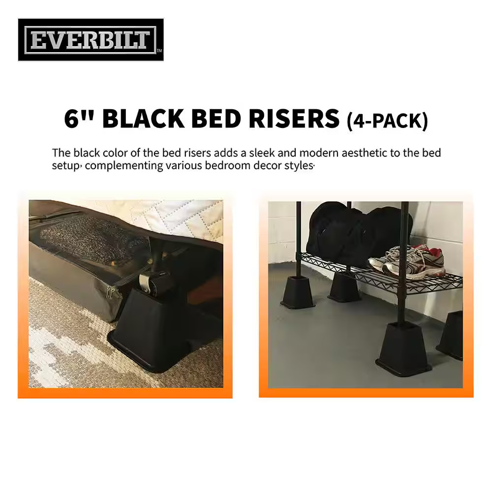 6 In. Black Bed Risers (4-Pack)
