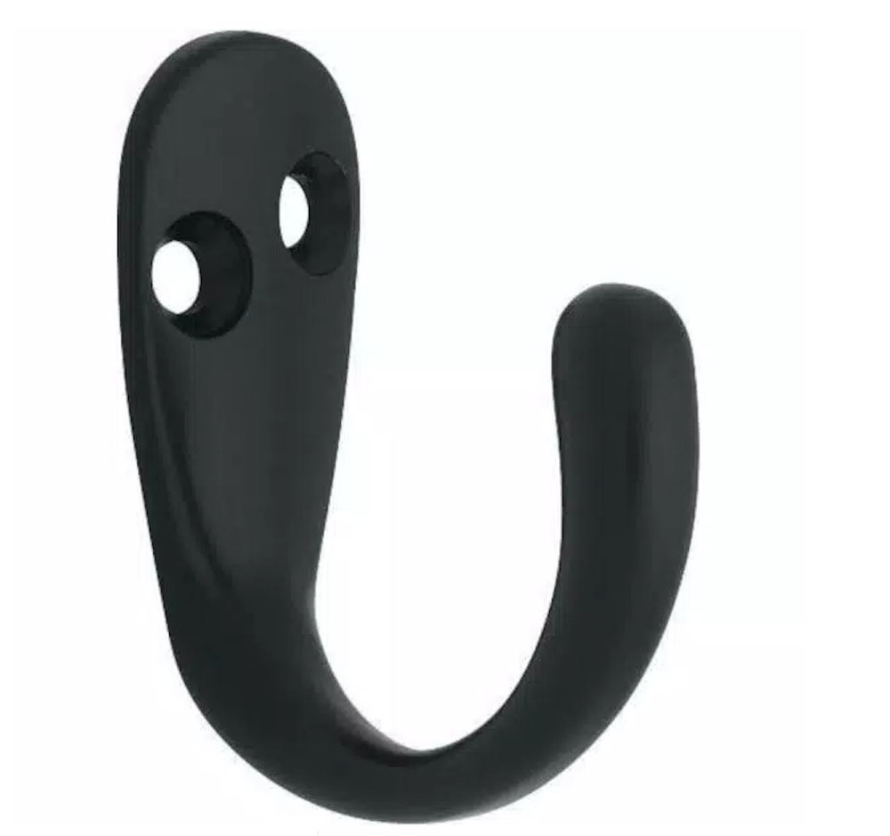 (6-Pack) Single Prong Robe Hook Flat Black
