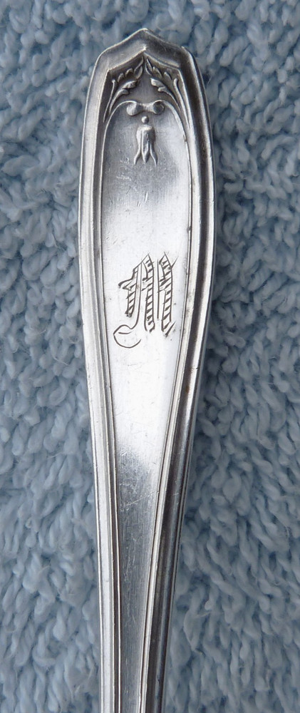 1881 Rogers A1 Silverplate Chippendale Pattern set: 4 Salad Forks w/monogram: M