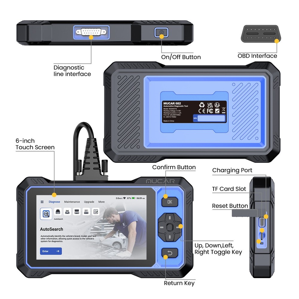 MUCAR 682 OBD2 Diagnostic Bidirectional All System 20 Services + Extension cable