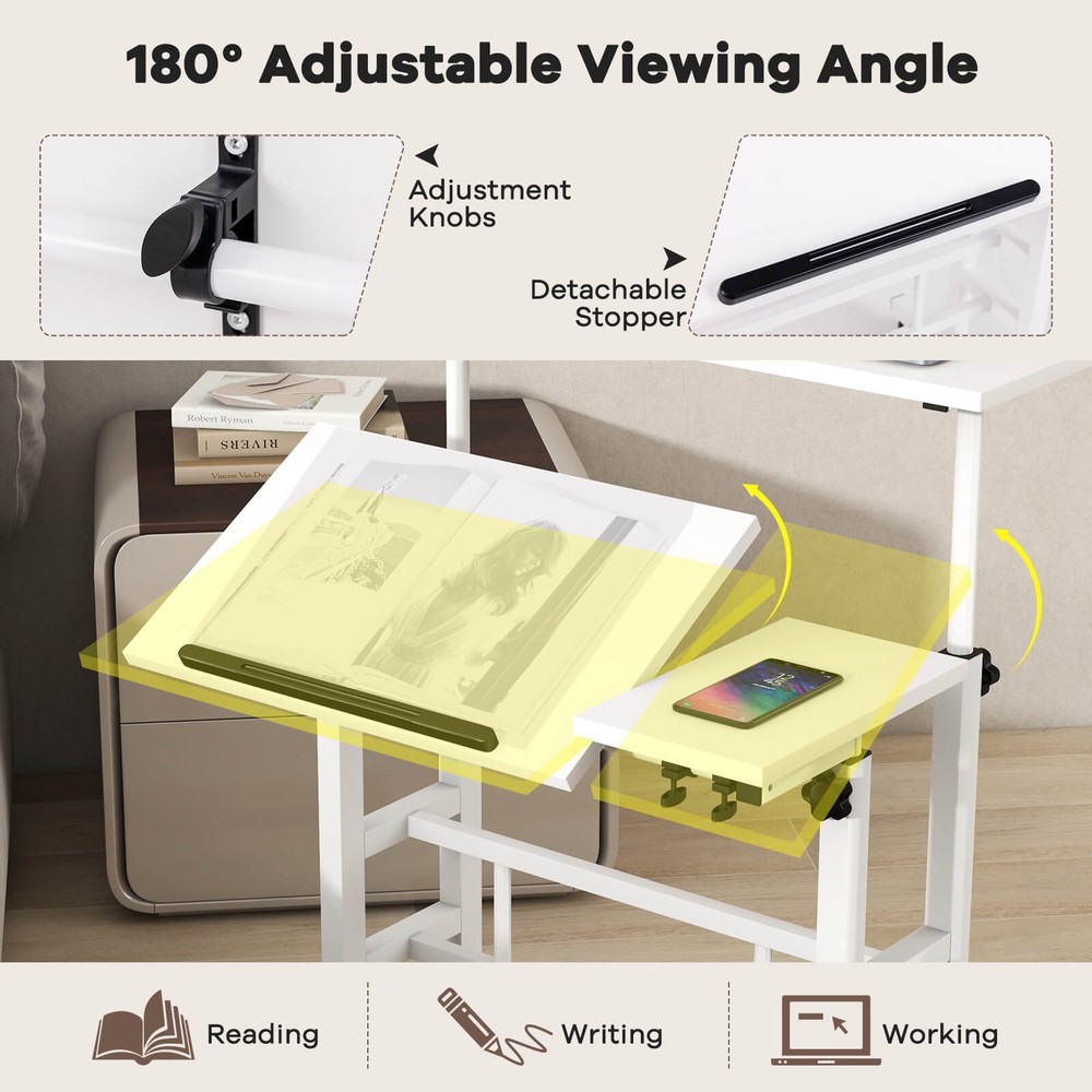 Costwy Adjustable Computer Desk Mobile Stand up Desk Tilting Workstation