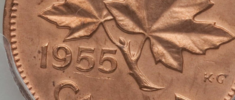 ERROR. 1955 Canada 1 Cent No Strap (NSF) PCGS Genuine Cleaned-UNC Detail