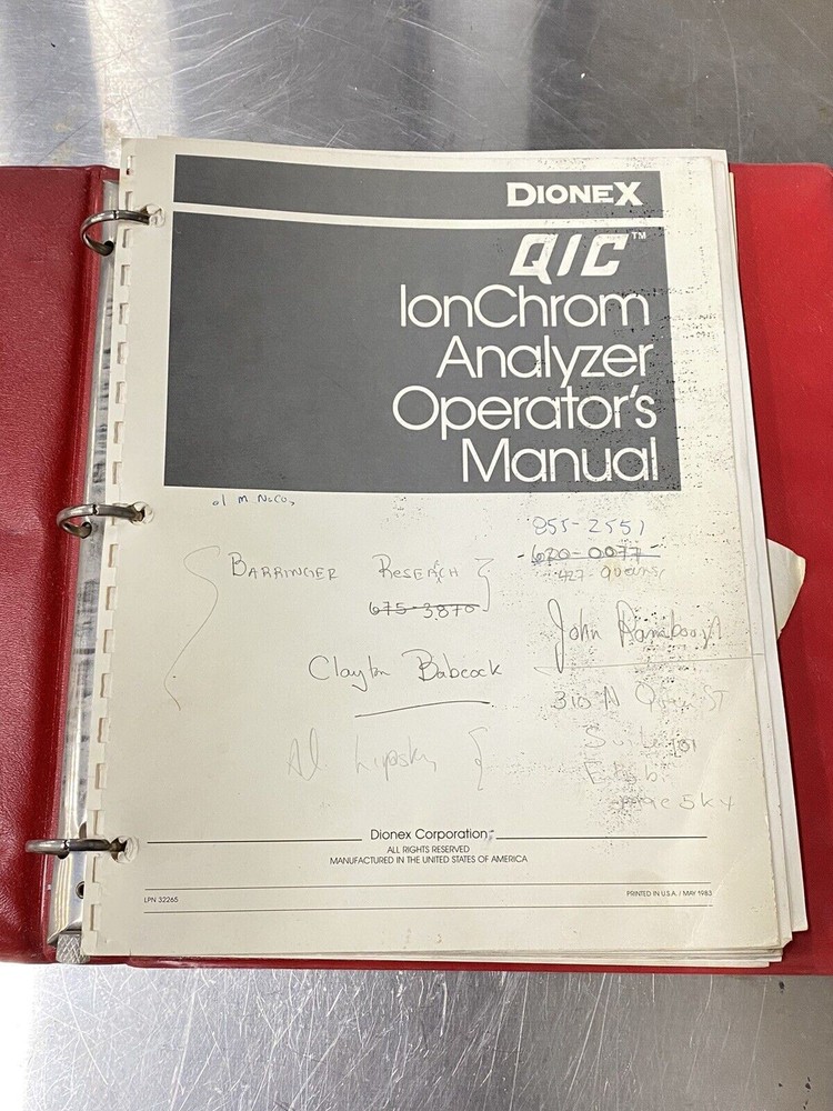 Dionex QIC Ionchrom Analyzer - Users Guide / Instruction Book / Manual