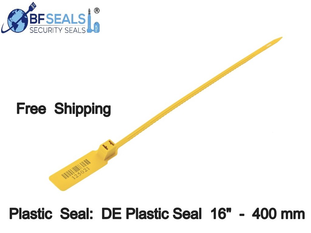 Plastic Seal DE, 100 pcs, 16" Numbered, Barcode, Elegant Yellow color