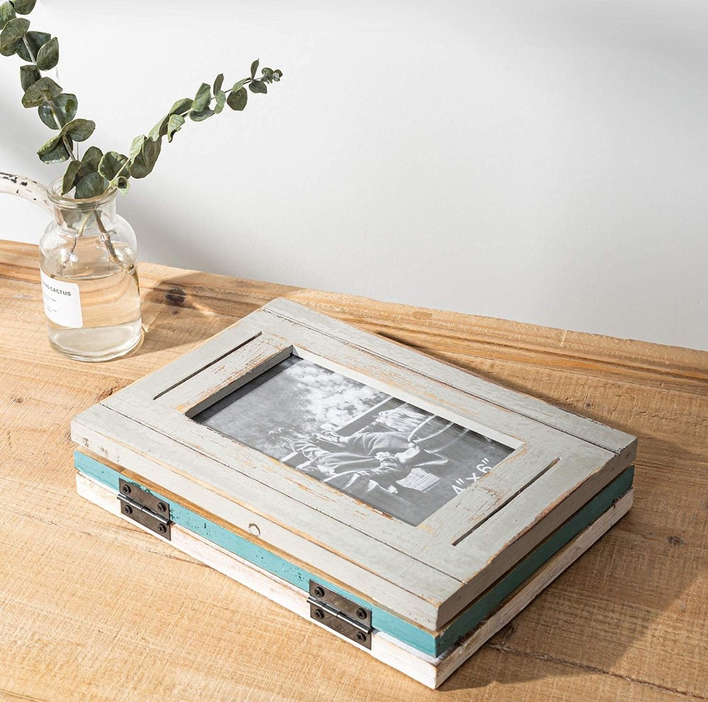 Rustic 3 Picture Frame 4X6 Triple Hinged Distressed Photo Frame for Tabletop ...