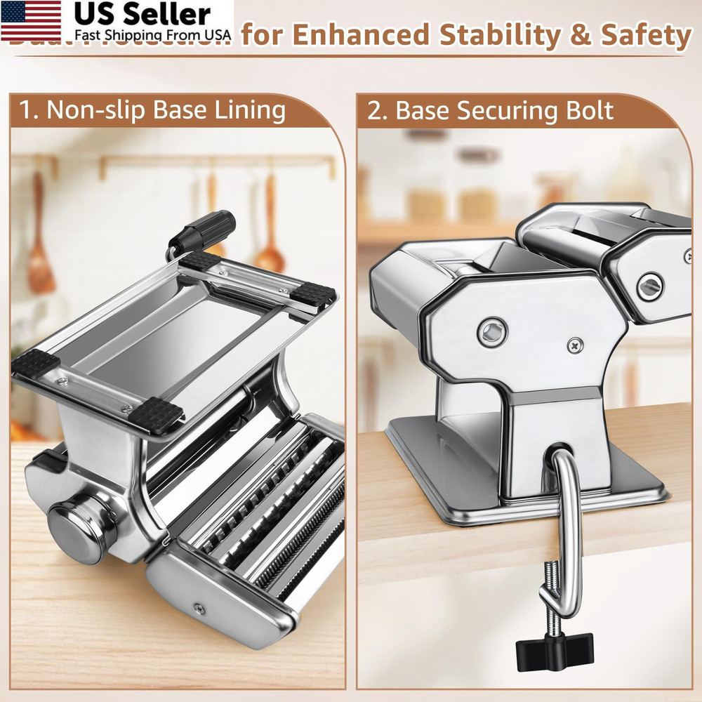 Pasta Maker - 7 Thickness Settings Roller & 2-in-1 Cutter, Silver