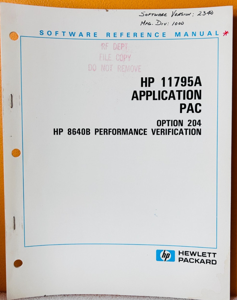 HP 11795-90002 Model 11795A Application PAC Opt 204 Software Reference Manual.