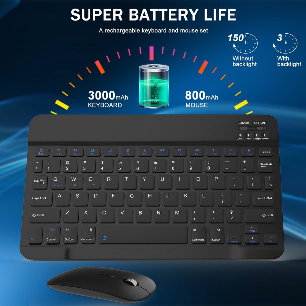 Rechargeable Bluetooth Keyboard and Mouse Combo Universal Ultra-Slim Wireless