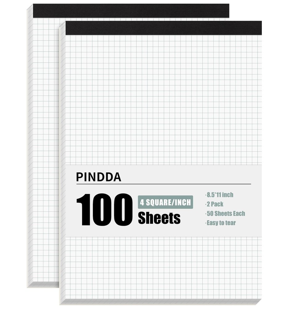 Graph Paper Notebook, 2 8.5" x 11"Varied, 2 Pack-Squared (50 Sheets/Pad)