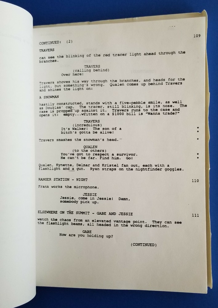 CLIFFHANGER original shooting script 1993 SYLVESTER STALLONE JANINE TURNER rocky