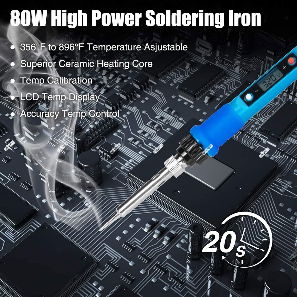 80W Soldering Iron Kit Electronics Welding Irons Solder Tools Adjustable Wire US